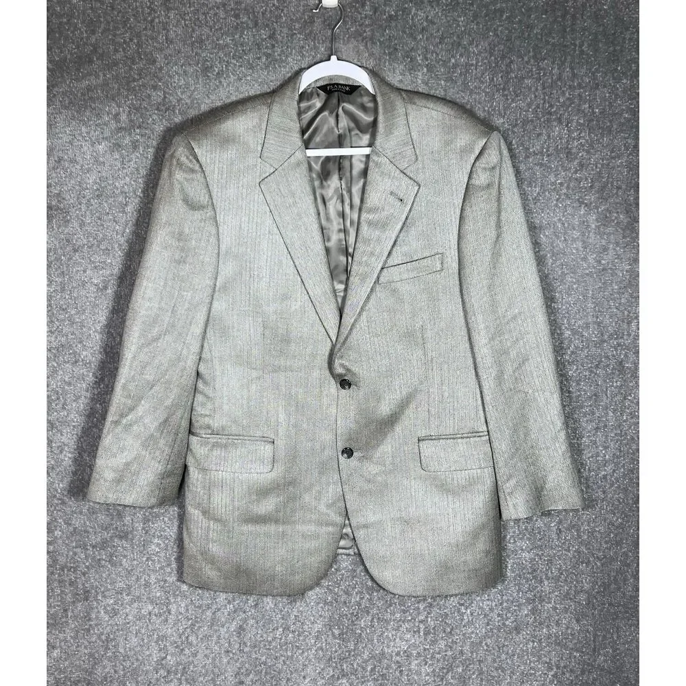 Jos A Bank Sport Coat Mens Sz 42 Gray Black‎ Herringbone Silk Camel Hair Pockets